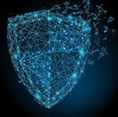 A blue shield with dots and lines

Description automatically generated